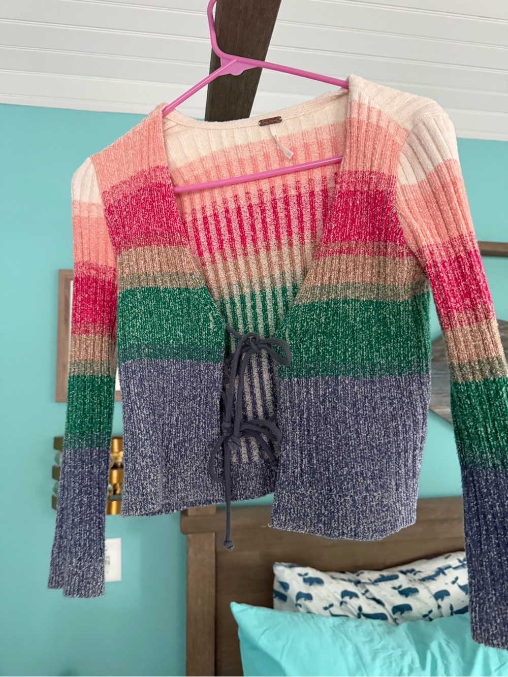 Free People striped front tie cardigan